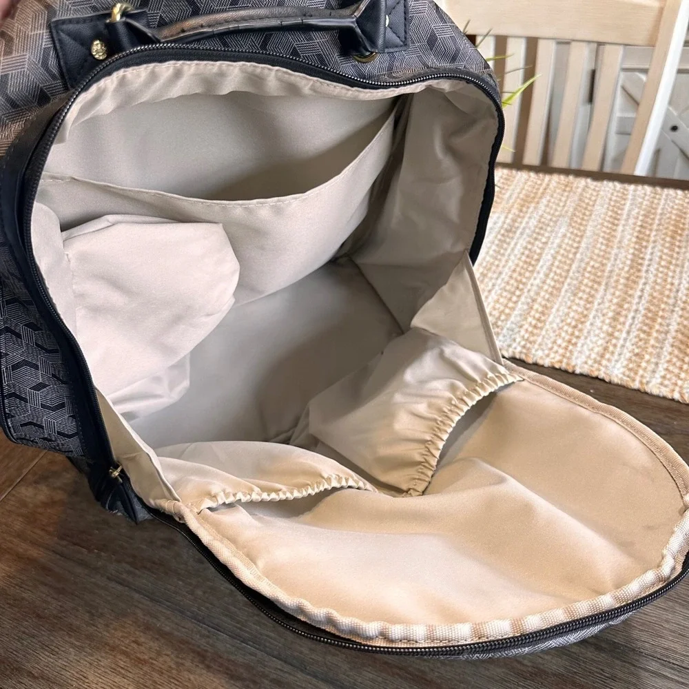 Skip Hop Saffiano Diaper Backpack Convertible Gold Zippers Geometric Print‎